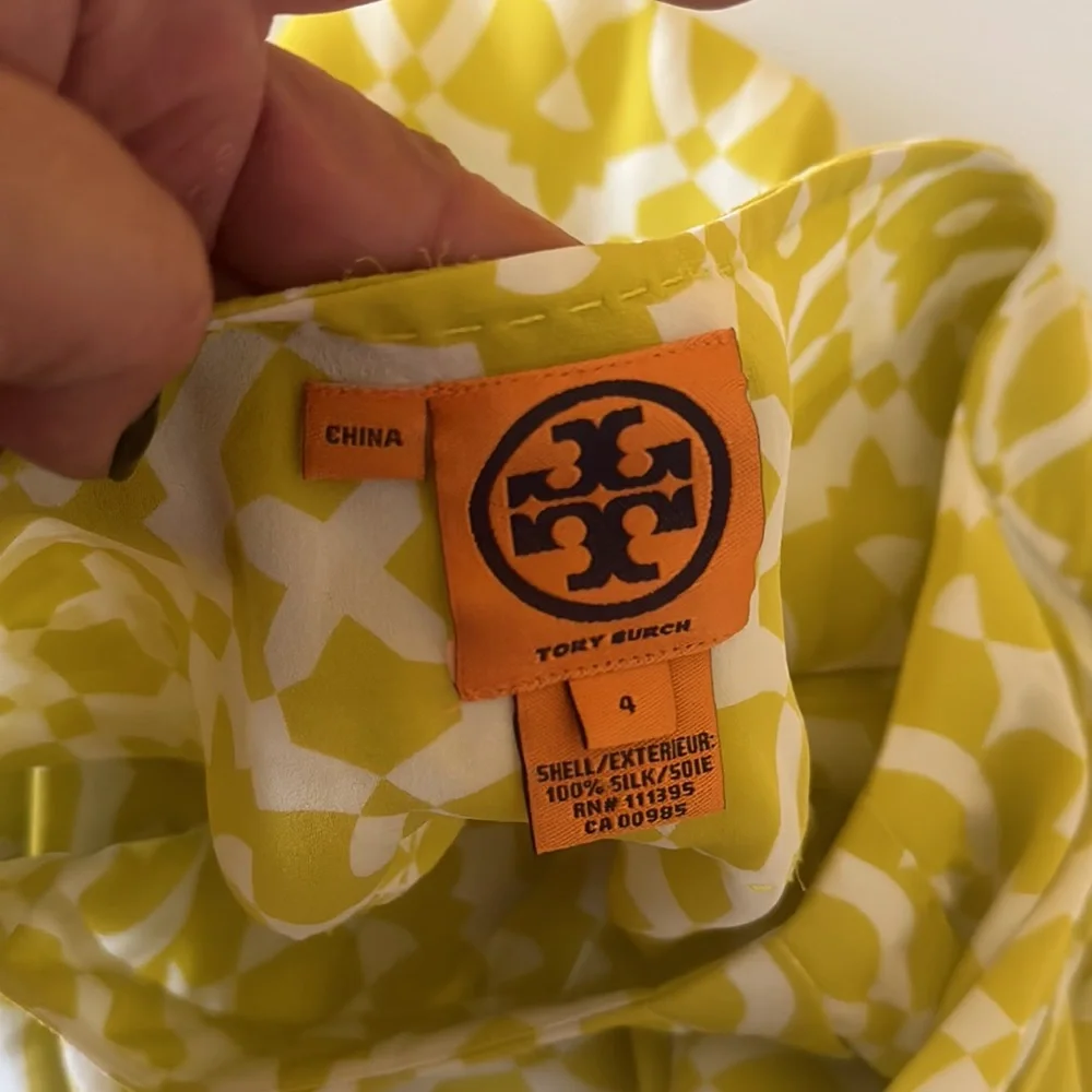 Tory Burch Signature Print Yellow Silk Sleeveless Blouse Size 4